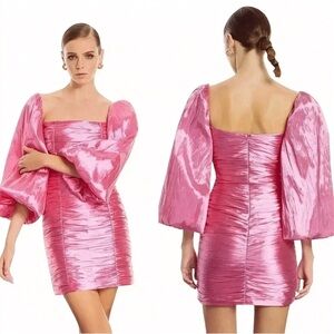 Nocturne Fuchsia Draped Mini Dress M–L Balloon Sleeve Limited Edition NWT